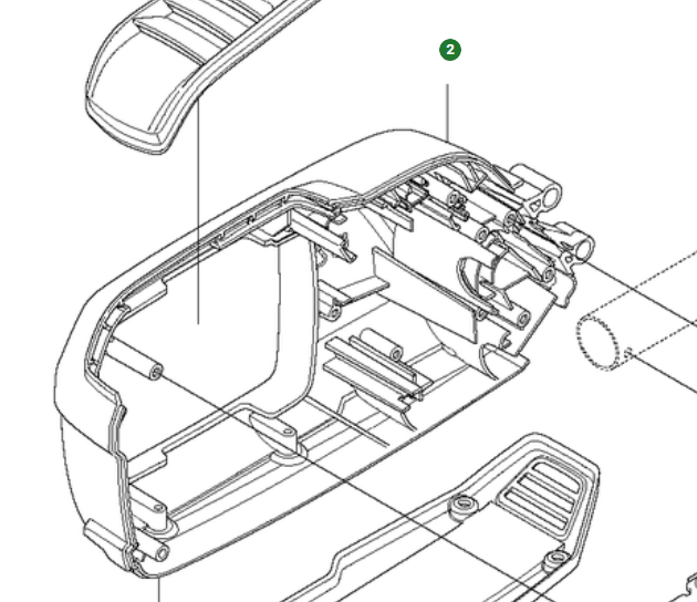 Metà alloggiamento batteria, sinistra nel gruppo I Pezzi Di Ricambio / Pezzi di ricambio Tagliasiepi / Pezzi di ricambio Husqvarna 520iHT4 presso GPLSHOP (5770076-03)